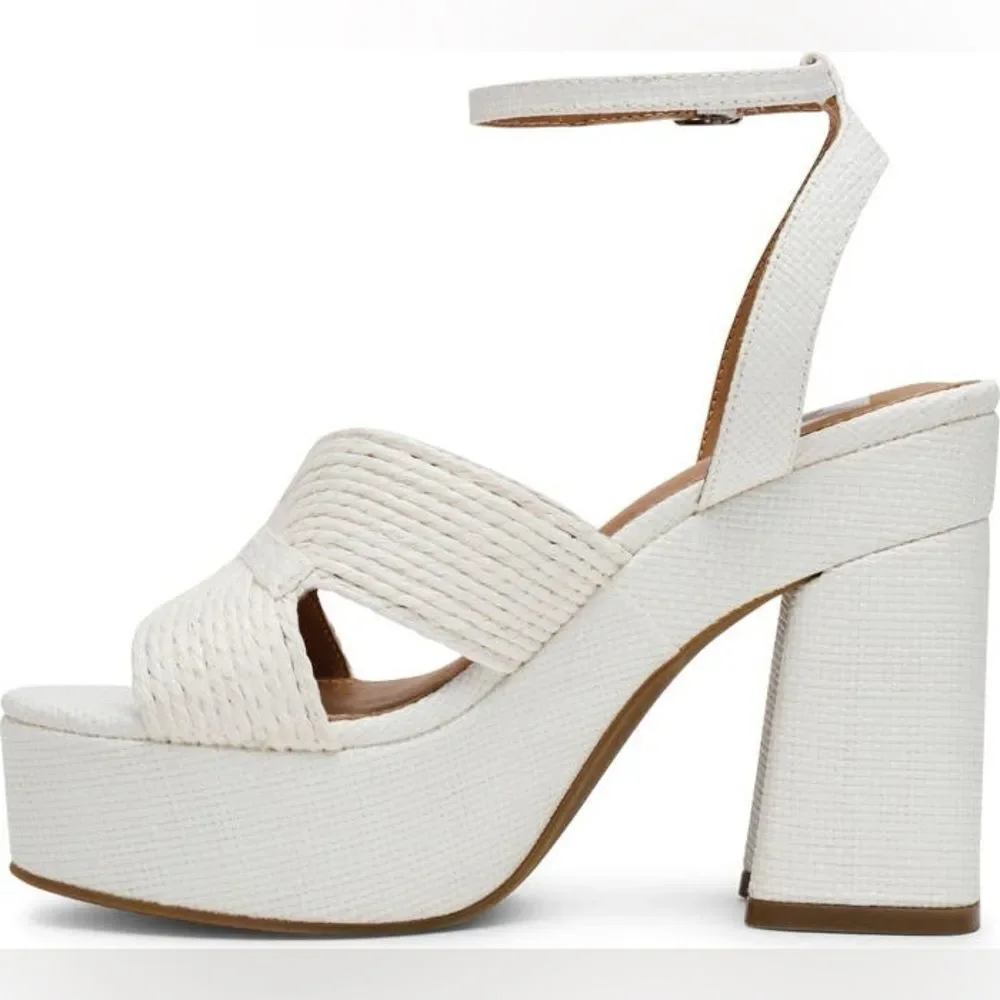 DV by Dolce Vita Waylan Raffia Platform Ankle Strap Sandal White Platform 11
